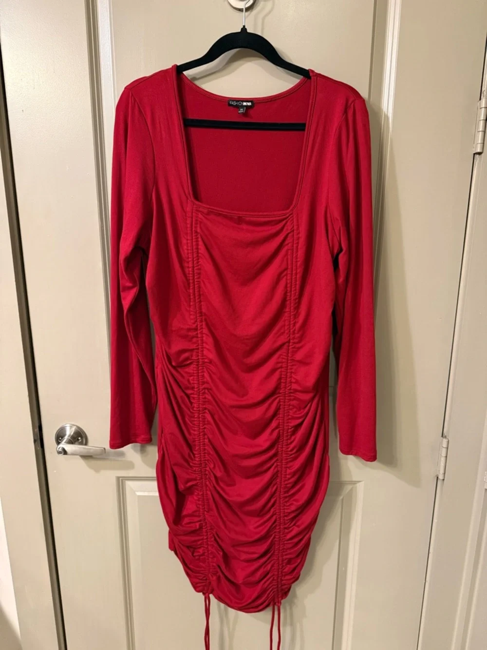 Fashion Nova Red Ruched Long-Sleeve Mini Dress - 2X - Picture 1 of 3